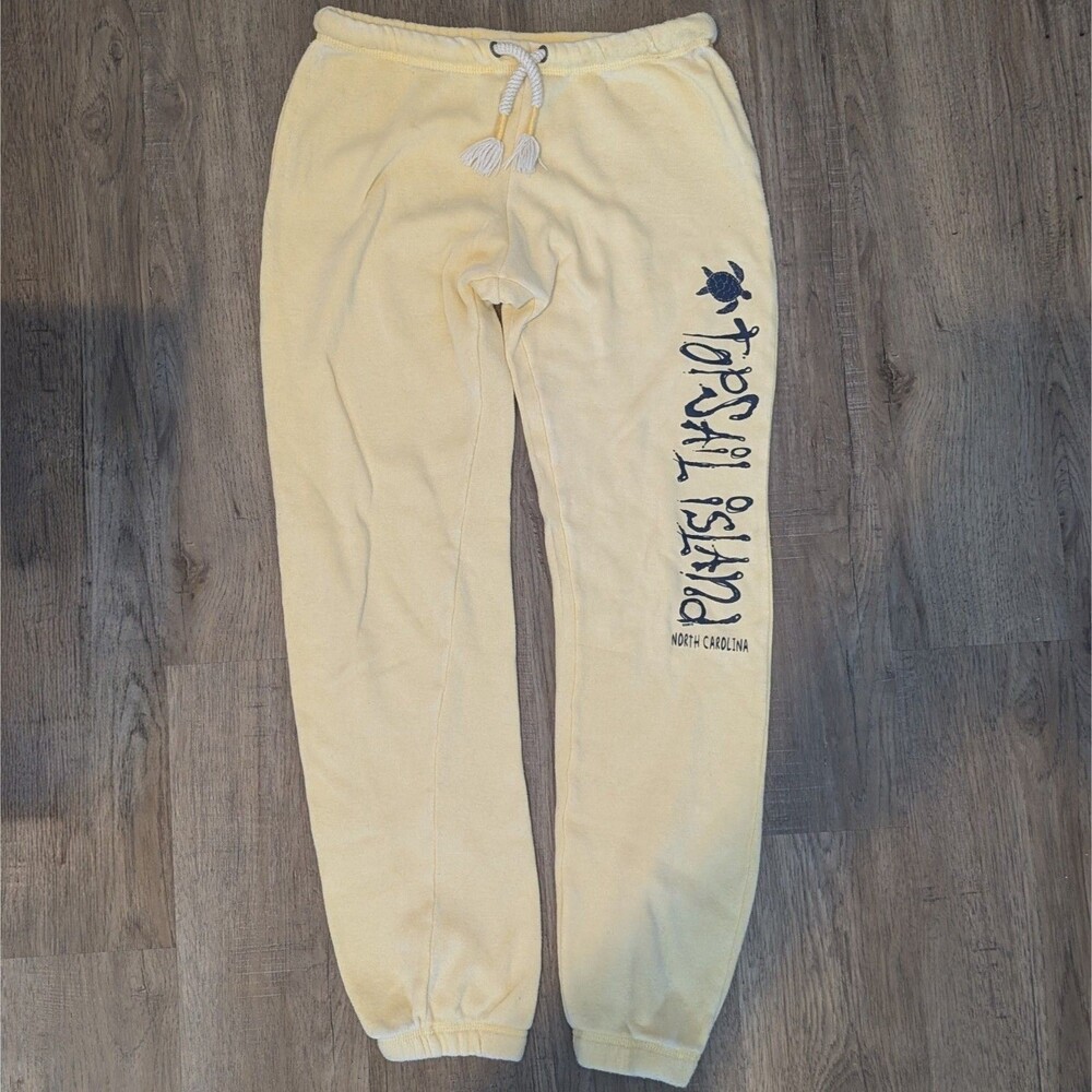 Topsail Island Beach NC Drawstring Sweatpants Yellow Ocean Drive Turtle Small